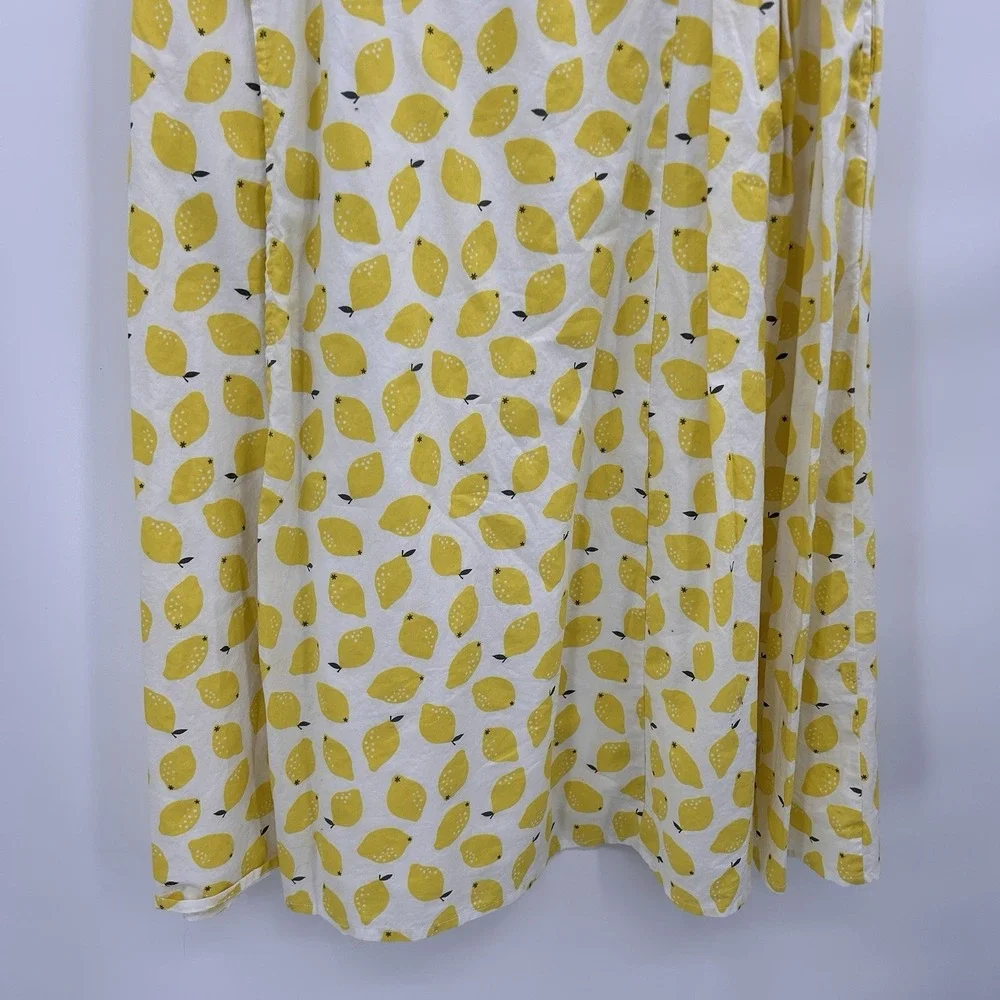 Eshakti Womens Sweetheart Lemon Print Cotton Dress Sz L Yellow Amalfi‎ Summer